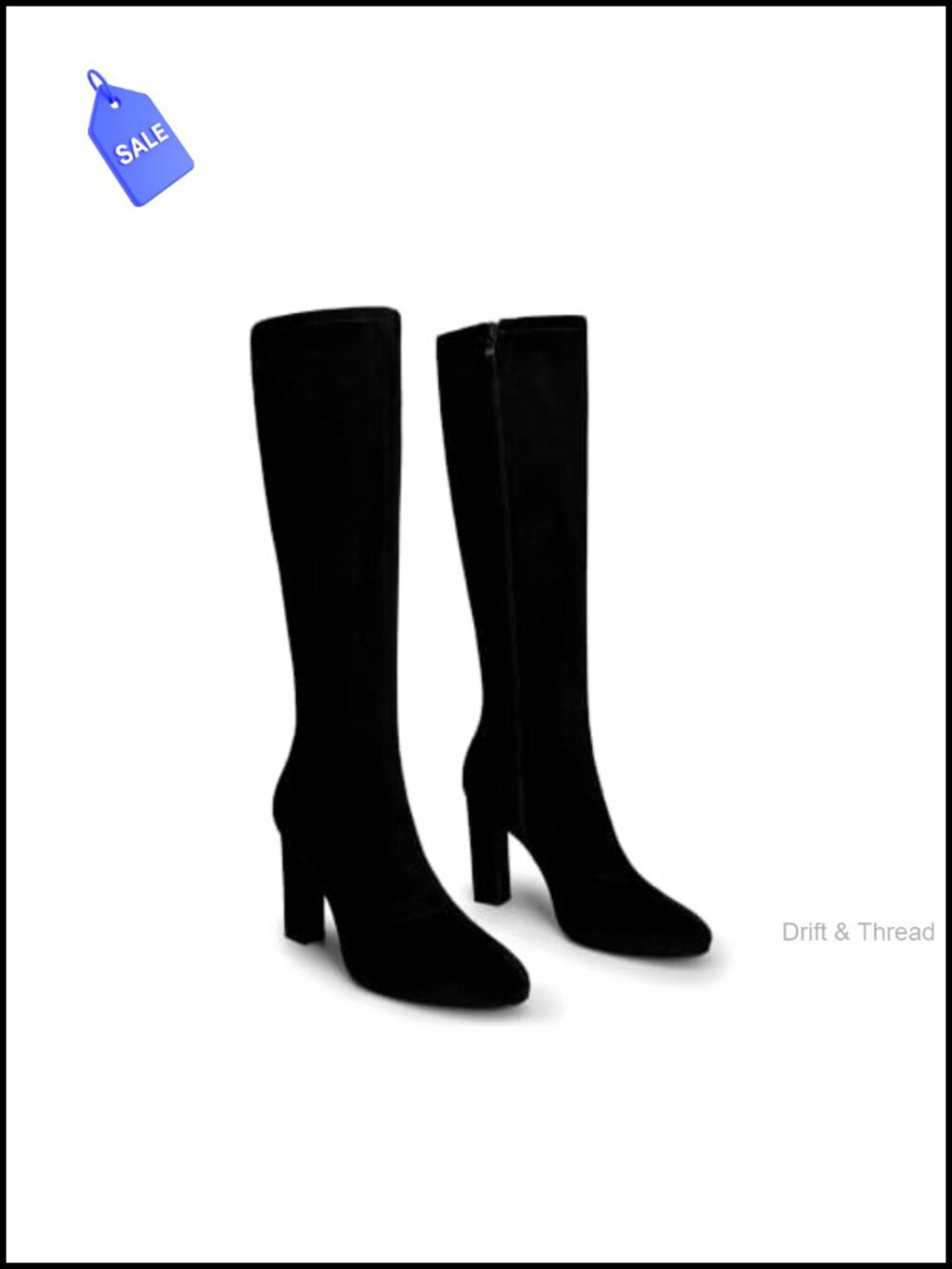 Women's Knee High Chunky Heel Boots Faux Suede Stretch Zip-Up - Picture 4 of 6